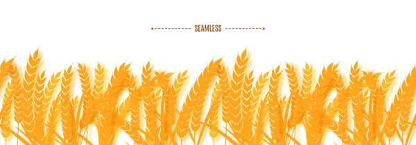 Wheat ears horizontal seamless border in paper style. 3d farming with barley harvest element for farm banner design. Golden spikelets in a row with the shade papercut vector illustration of origami. — Stock Vector