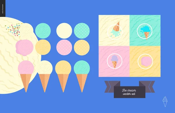 冰淇淋勺在华夫饼锥设置 — 图库矢量图片