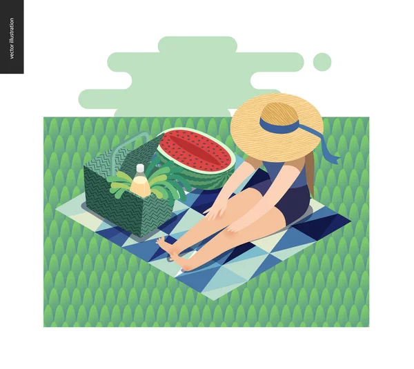 Picnic image summer postcard — Stock Vector