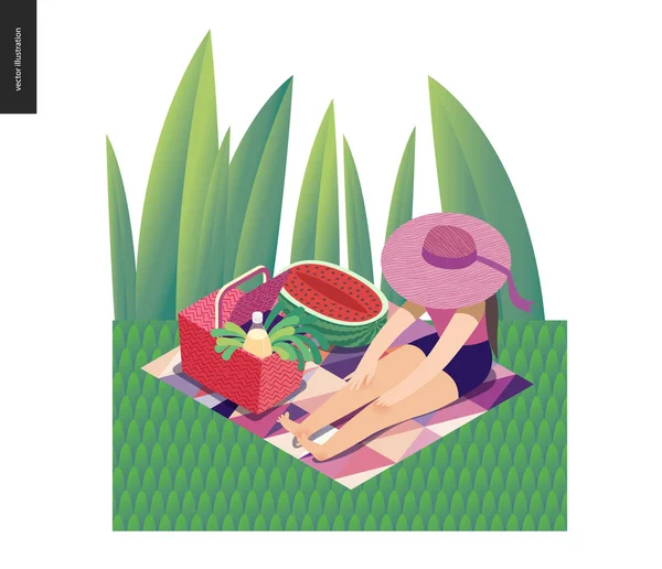Picknick Bild Sommer Postkarte — Stockvektor