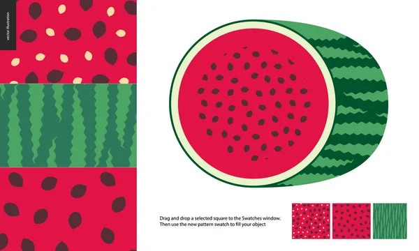 Motifs alimentaires, fruits, pastèque — Image vectorielle