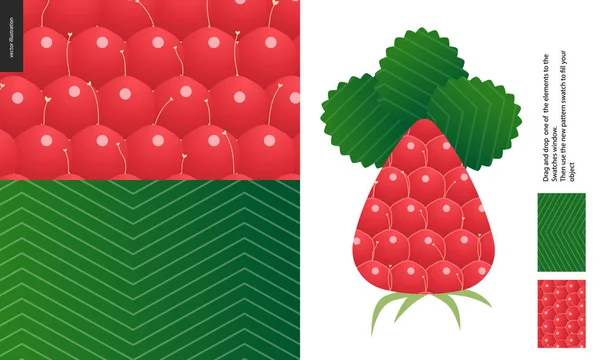 Motifs alimentaires, fruits, framboises — Image vectorielle