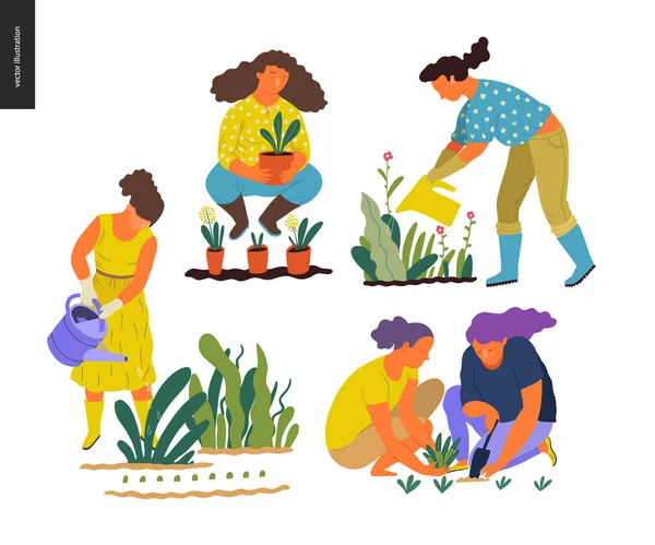 Les gens jardinage d'été — Image vectorielle