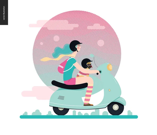 Meisje op een scooter — Stockvector