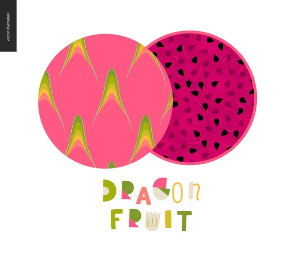 Patrones Alimentarios Verano Fruta Ilustración Vectorial Plana Textura Dragonfruit Dos — Archivo Imágenes Vectoriales