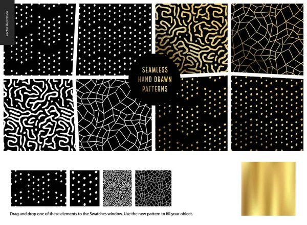 Hand drawn Patterns - black — Stock Vector