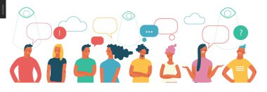 Parlak insanlar portreler ayarla - genç erkek ve kadınlar