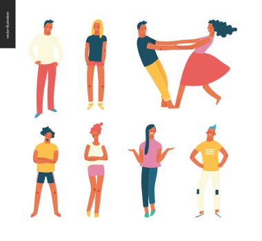 Parlak insanlar portreler ayarla - genç erkek ve kadınlar