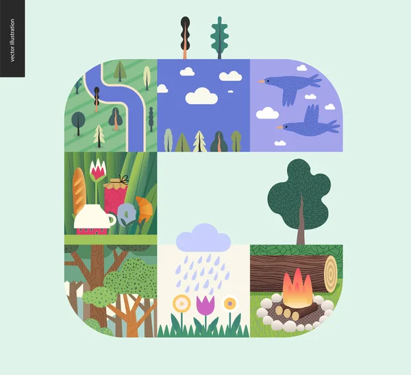 Cosas simples - composición del bosque sobre un fondo de menta — Vector de stock