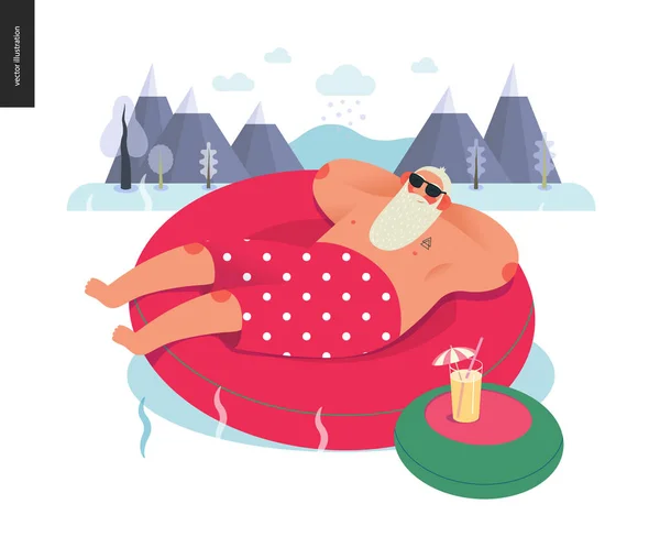 Sport-Weihnachtsmann - im Winter heißes Schwimmbad entspannend — Stockvektor
