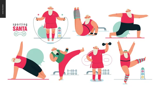 Sporting Santa - gym exercises — Stock Vector