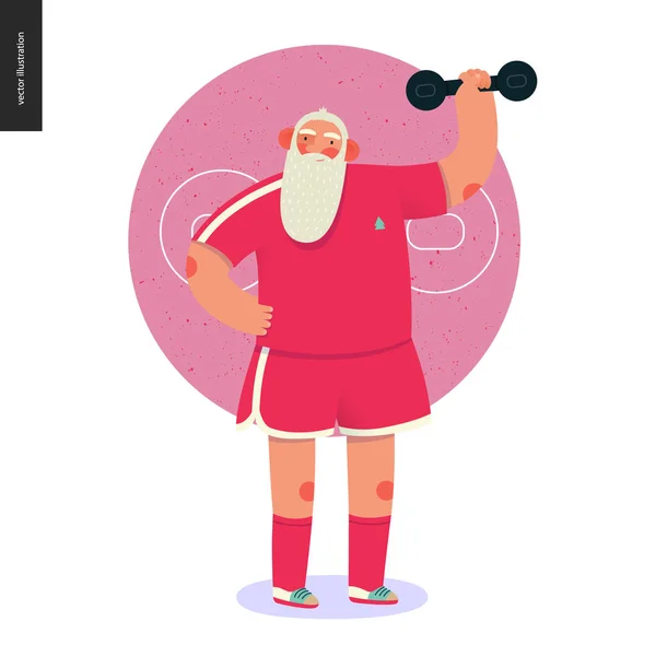 Sporting Santa - dumbbell lifting — Stock Vector