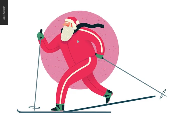 Sport-Santa - téli sí futó — Stock Vector