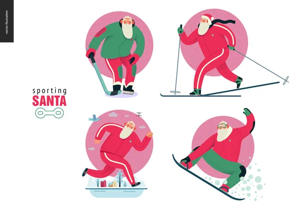 Sporting Santa - winter otdoor activities — Stock Vector