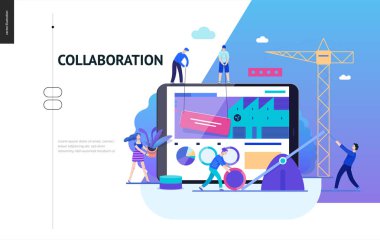 İş serisi, renk 2-Şirket, takım çalışması, işbirliği-modern düz vektör illüstrasyon kavramı kişi web sayfası tasarımı iş iş akışı yönetim yapma. Yaratıcı açılış sayfası tasarım şablonu