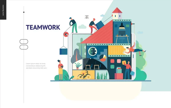 Geschäftsreihen - Web-Template für Unternehmen, Teamarbeit und Zusammenarbeit — Stockvektor