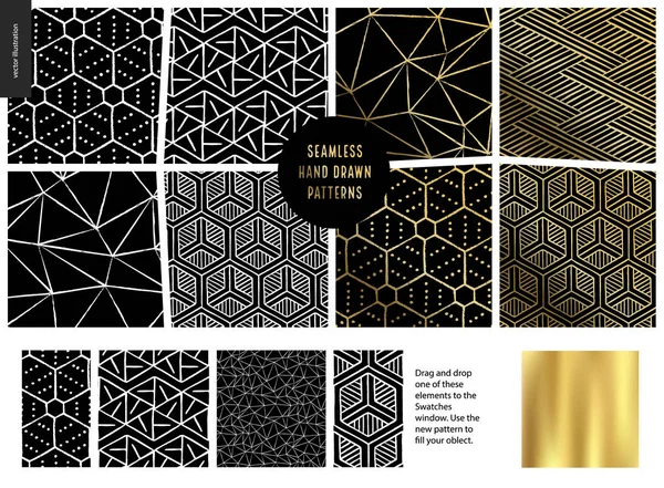 Hand drawn Patterns - black — Stock Vector