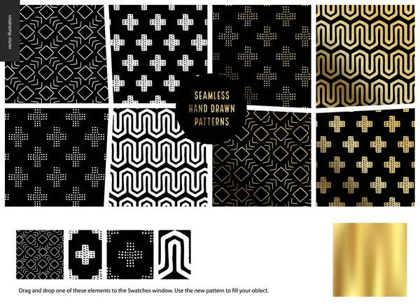 Hand drawn Patterns - black — Stock Vector