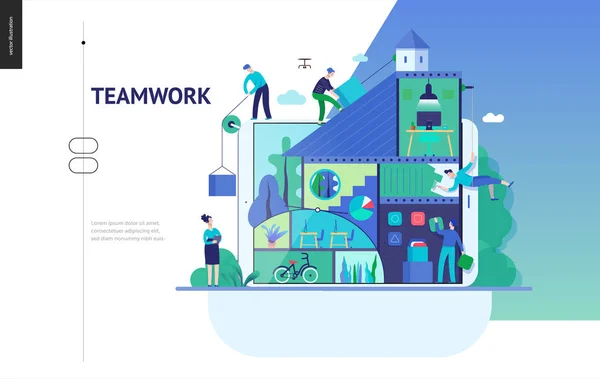 Business series - company, teamwork and collaboration web template — Stock Vector