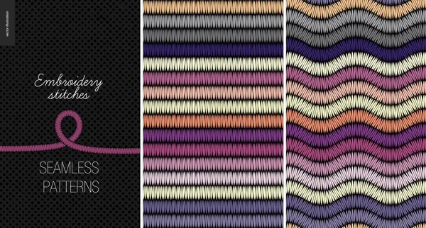 Bordado puntada de satén patrones sin costura — Archivo Imágenes Vectoriales