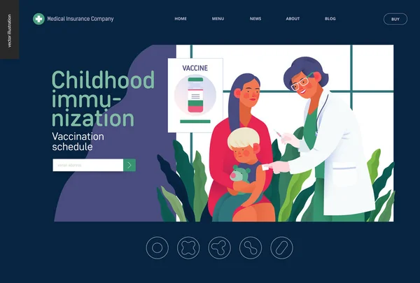 Templat asuransi kesehatan - imunisasi anak - Stok Vektor