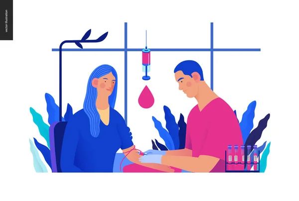 Tests médicaux Illustration bleue - test sanguin — Image vectorielle