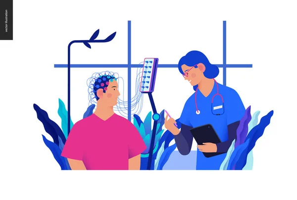 Tests médicaux illustration Blue- EEG — Image vectorielle