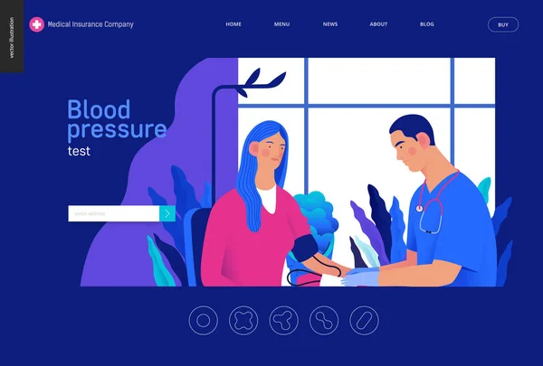 医療検査ブルーテンプレート - 血圧テスト — ストックベクタ