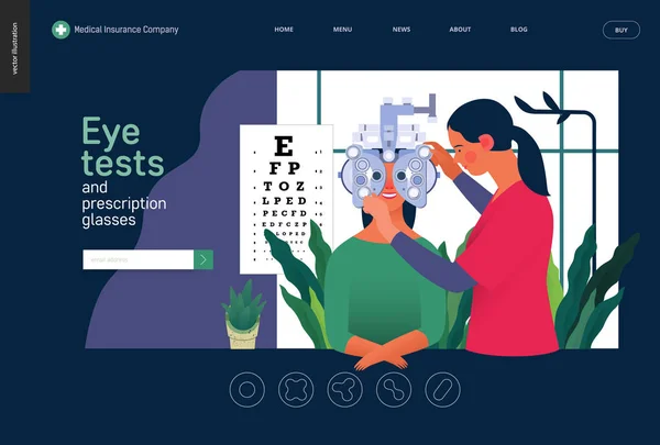 Шаблон медичних тестів - аналізи очей та рецептурні окуляри — стоковий вектор