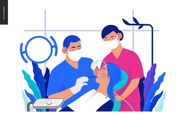 Modèle d'assurance médicale - examens dentaires de routine — Image vectorielle