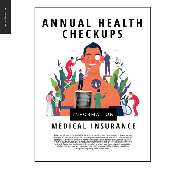 Verificações de saúde anuais - modelo de seguro médico — Vetor de Stock