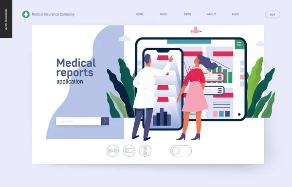 Medische rapporten applicatie-medische verzekeringen template — Stockvector