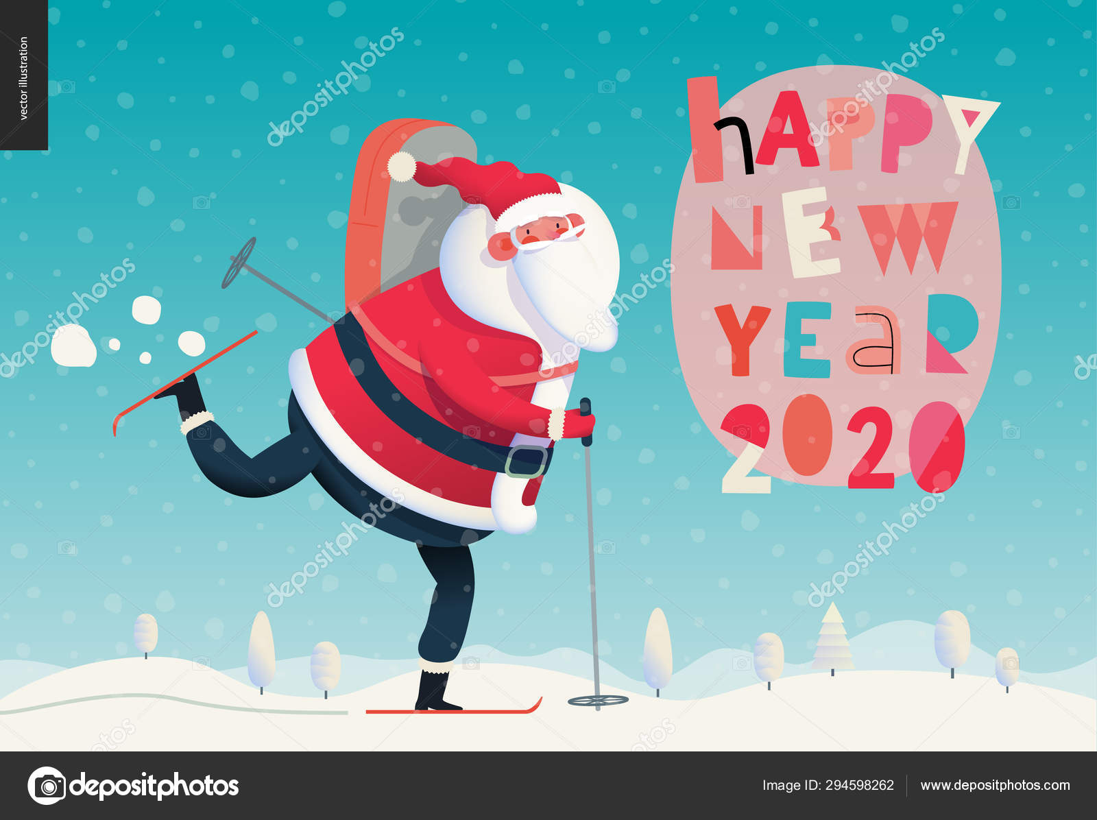 산타 클로스 스키 - 2020 새해 인사말 카드 — 스톡 벡터 © grivina ...