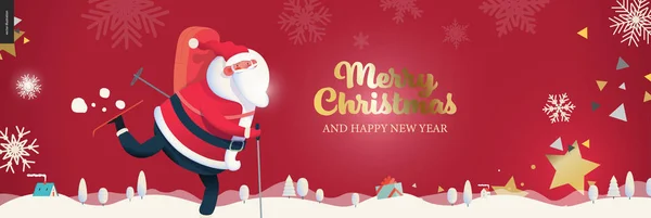 Esqui Papai Noel - banner web de Natal — Vetor de Stock