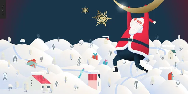 Skiën Kerstman-Kerstmis Billboard — Stockvector