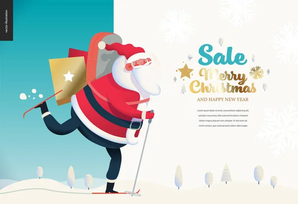 Lyžování Santa Claus-leták na prodej vánoční — Stockový vektor