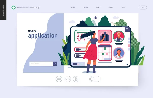Modèle d'assurance médicale - application médicale — Image vectorielle