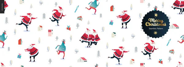 Катание на коньках Санта-Клаусы и олени - Счастливого Рождества и Нового года — стоковый вектор