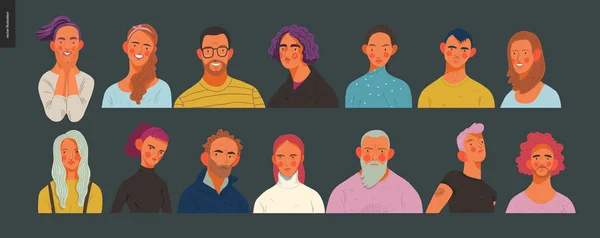 Portraits de personnes réelles - hommes et femmes — Image vectorielle