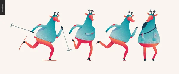 运动圣诞老人鹿集 — 图库矢量图片