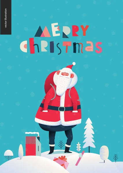 Papai Noel de pé - Natal e Ano Novo cartão de saudação — Vetor de Stock
