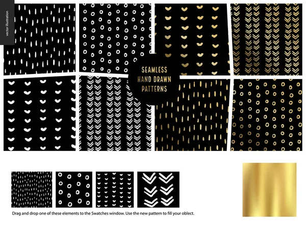 Hand drawn Patterns - black — Stock Vector