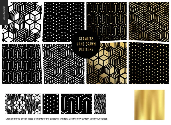 Hand drawn Patterns - black — Stock Vector