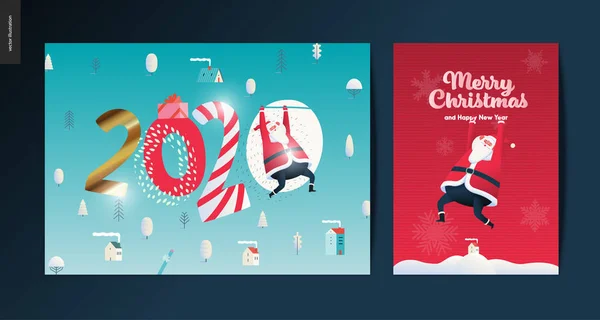 Merry Christmas en Happy New Year wenskaarten set — Stockvector