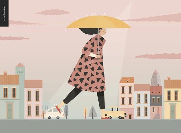 Regen-Walking Girl — Stockvector