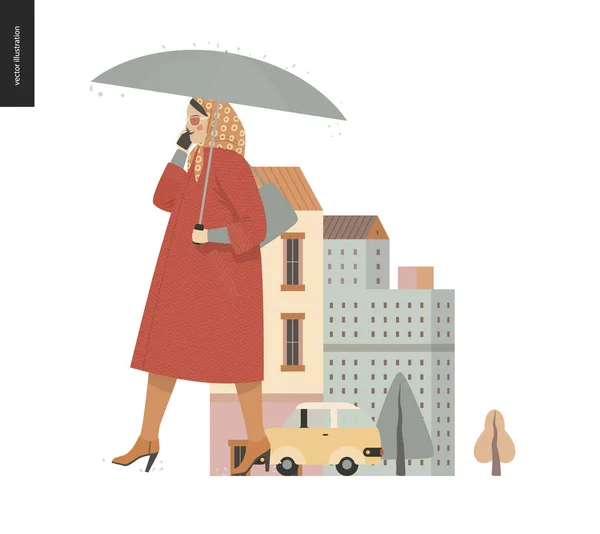 Pluie - femme qui marche — Image vectorielle