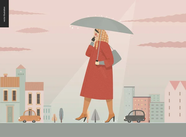 Regen-Walking Woman — Stockvector