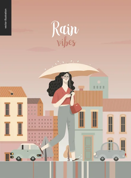 Дождь - ходячая девушка — стоковый вектор