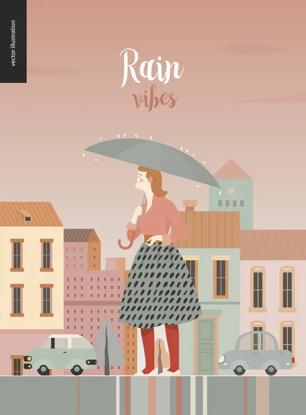 Rain - standing girl — Stock Vector