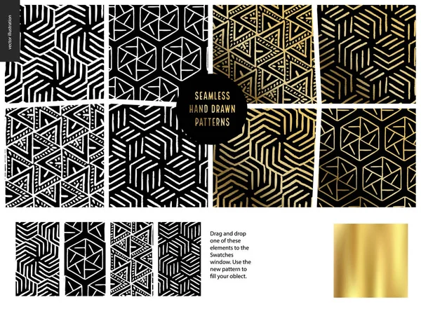 Hand drawn Patterns - black — Stock Vector